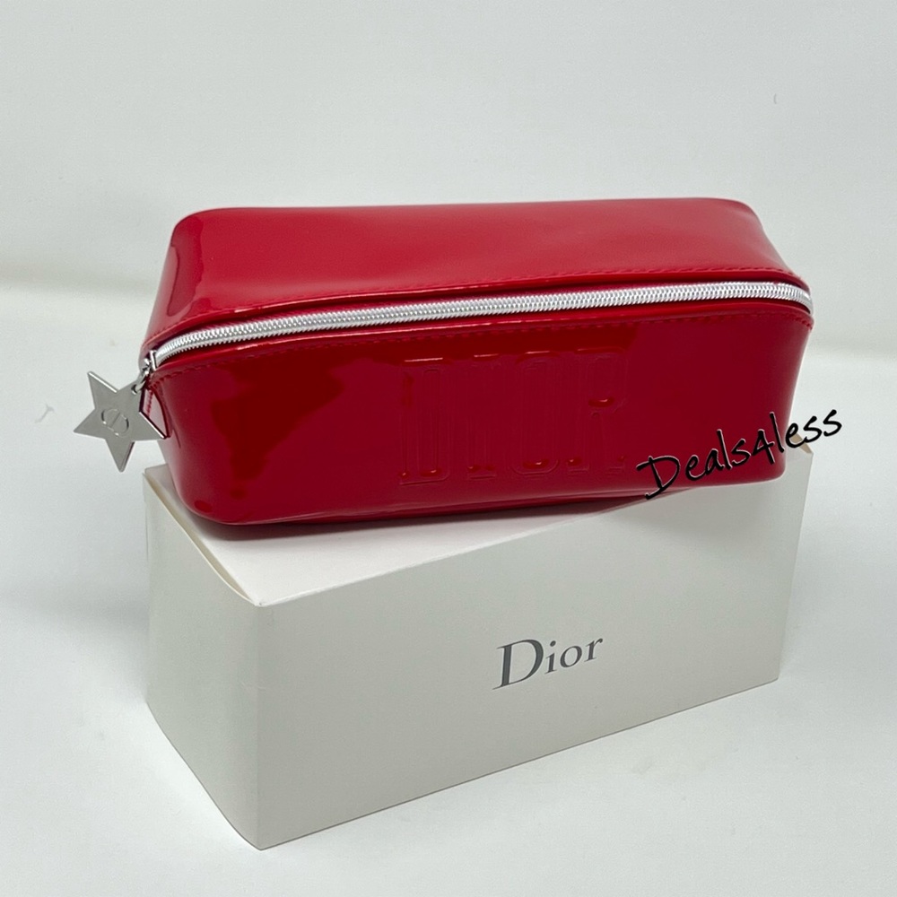 Dior Cosmetic Bag Makeup Case Travel Clutch Wallet Purse Zippered Red LOGO - Picture 6 of 11